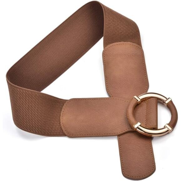 ✨ Gold O-Ring Elastic Waist Belt | PU Leather Stretch Cinch Belt - Picture 2 of 5